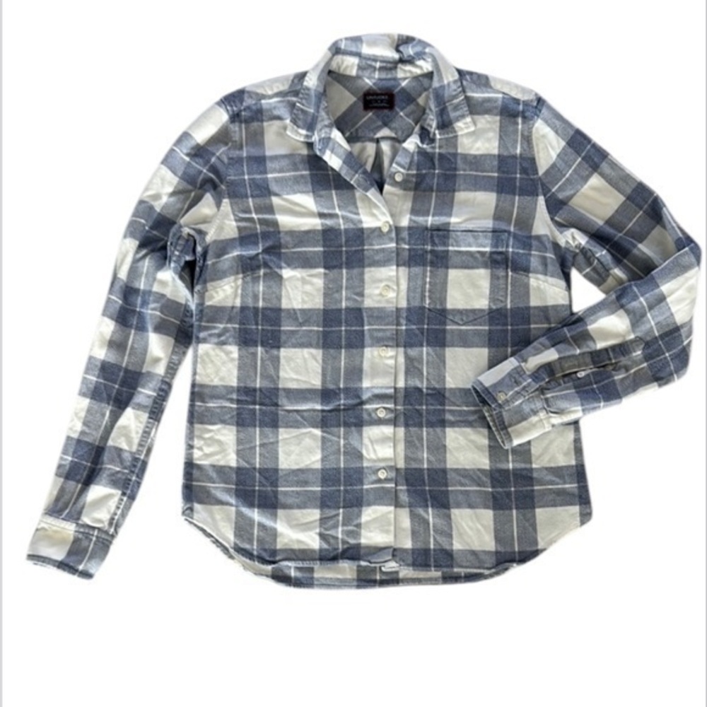UNTUCKit womens blue and white plaid flannel shirt size 4
